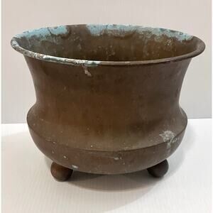 Antique Copper Footed Jardiniere Planter Spittoon VTG 10” Primitive Rustic Pot